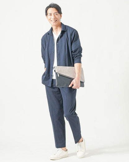 セットアップ　ブレサブルクール長袖シャツアウター×テーパードトラウザーパンツ