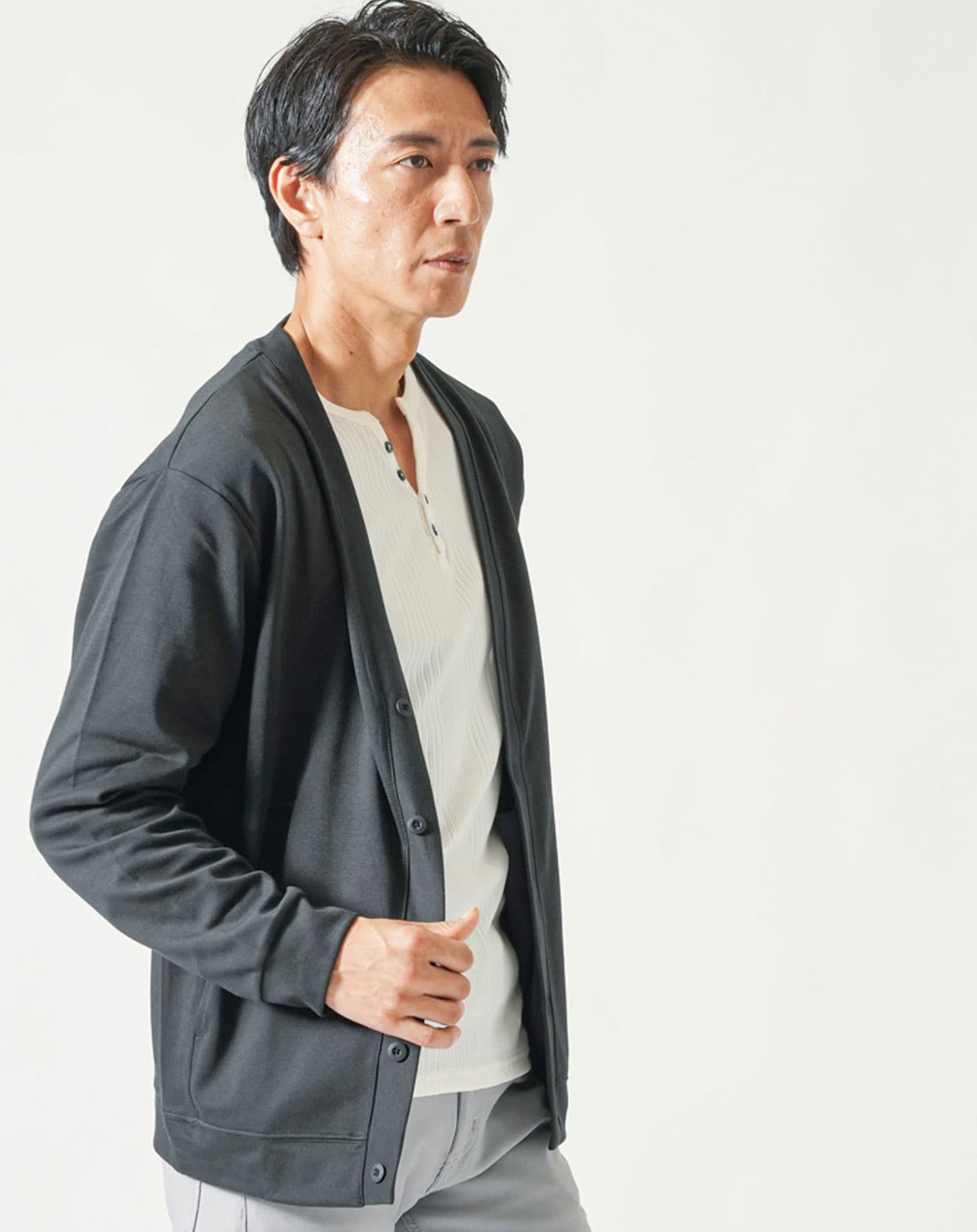 なめらか肌触りスムース長袖カーディガン