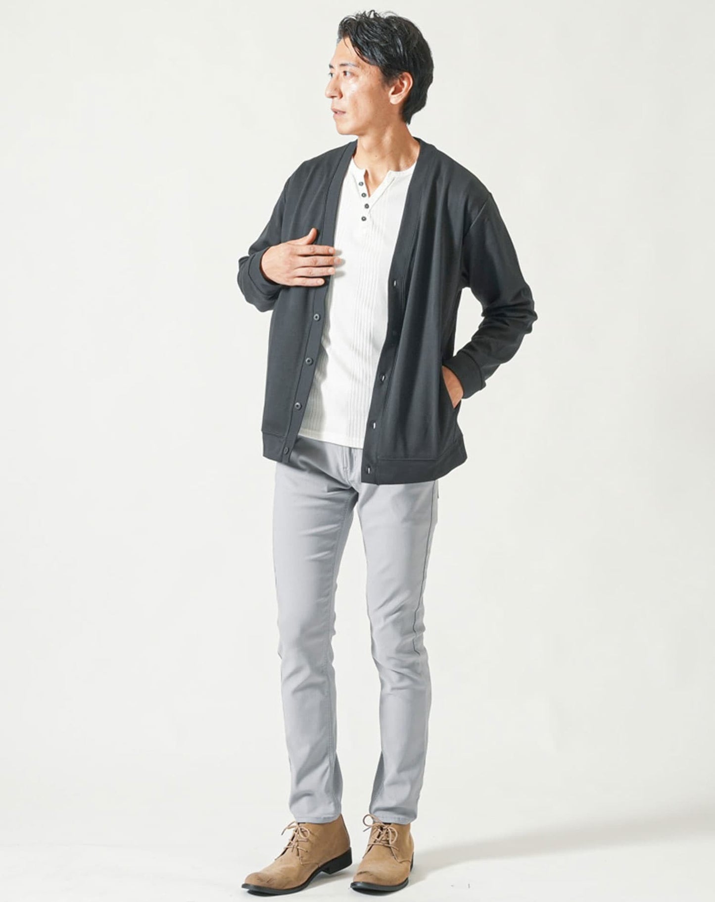 なめらか肌触りスムース長袖カーディガン