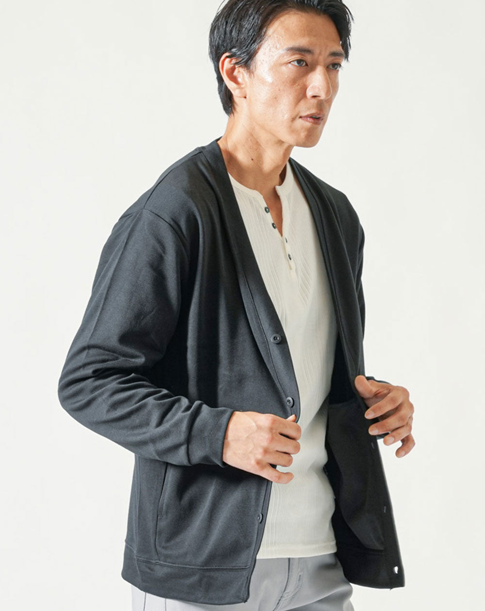 なめらか肌触りスムース長袖カーディガン