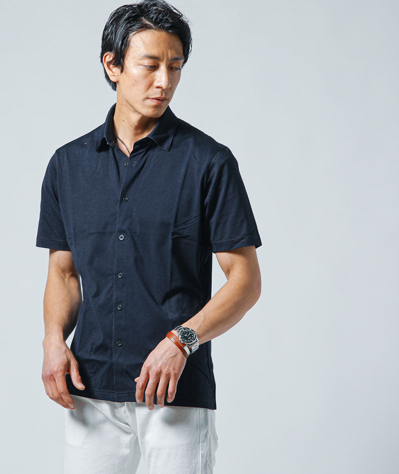 日本製接触冷感スリット入りレギュラーカラー半袖シャツ