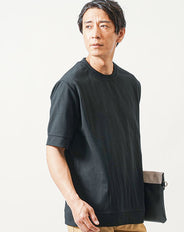 汗染み軽減リブジャガード半袖クルーネックＴシャツ