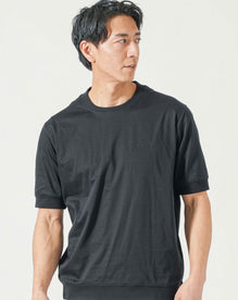 ジャケット専用インナー 襟高プレミアムコットン半袖クルーネックTシャツ