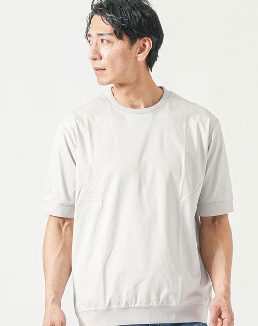 ジャケット専用インナー 襟高プレミアムコットン半袖クルーネックTシャツ