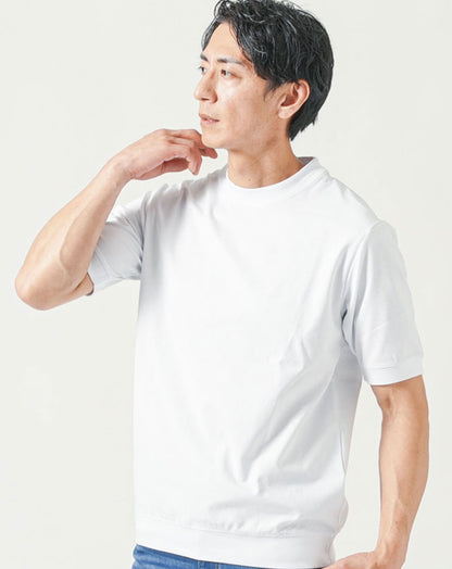 接触冷感リブ付き半袖クルーネック・VネックTシャツ