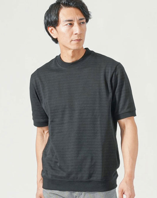 シャドーボーダーリブ付きなめらか半袖Tシャツ