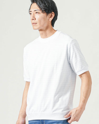 シャドーボーダーリブ付きなめらか半袖Tシャツ
