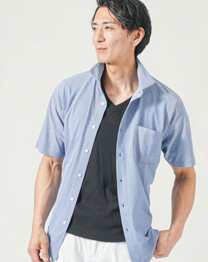 涼しい接触冷感鹿の子素材半袖シャツ