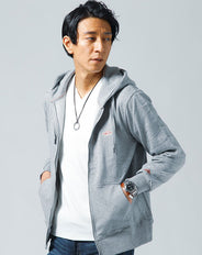 刺繍デザインスウェットフルジップ長袖パーカー