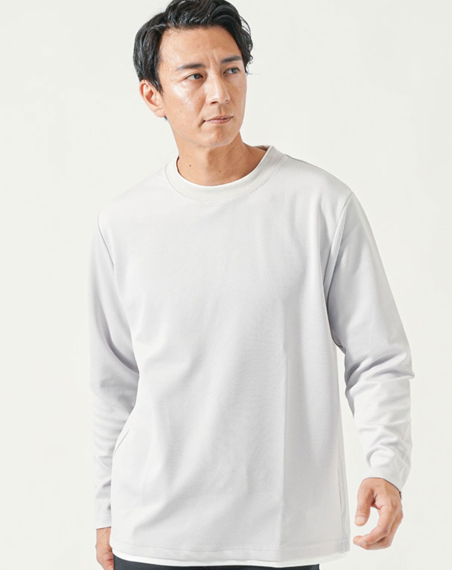 膨れジャガード長袖フェイクレイヤードTシャツ Tシャツ カットソー メンズ 長袖 おしゃれ ブランド 人気 おすすめ 無地 コーデ 40代 50代 スリム 細身 重ね着 インナー