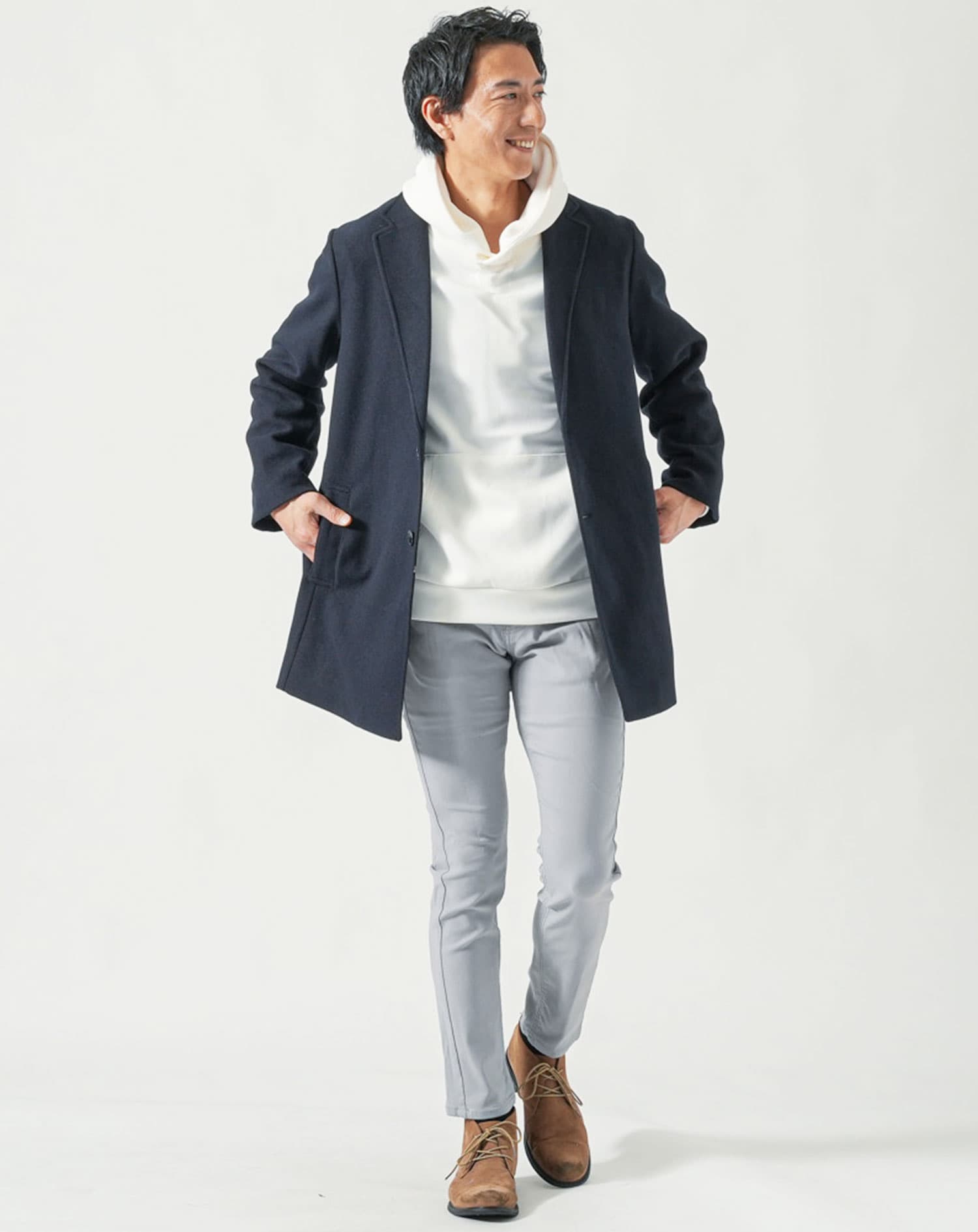 ヘリンボーンメルトンロングチェスターコート