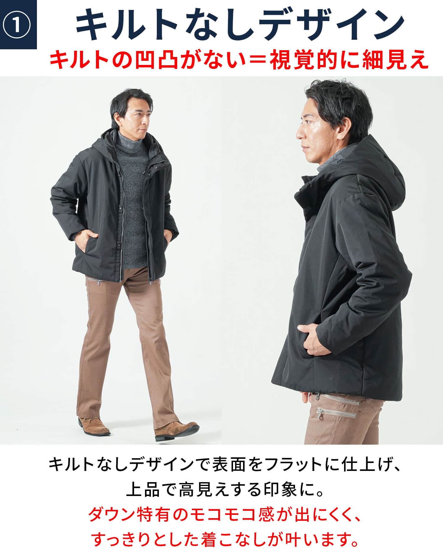 軽くて暖かいフード付きショート丈中綿ダウンジャケット