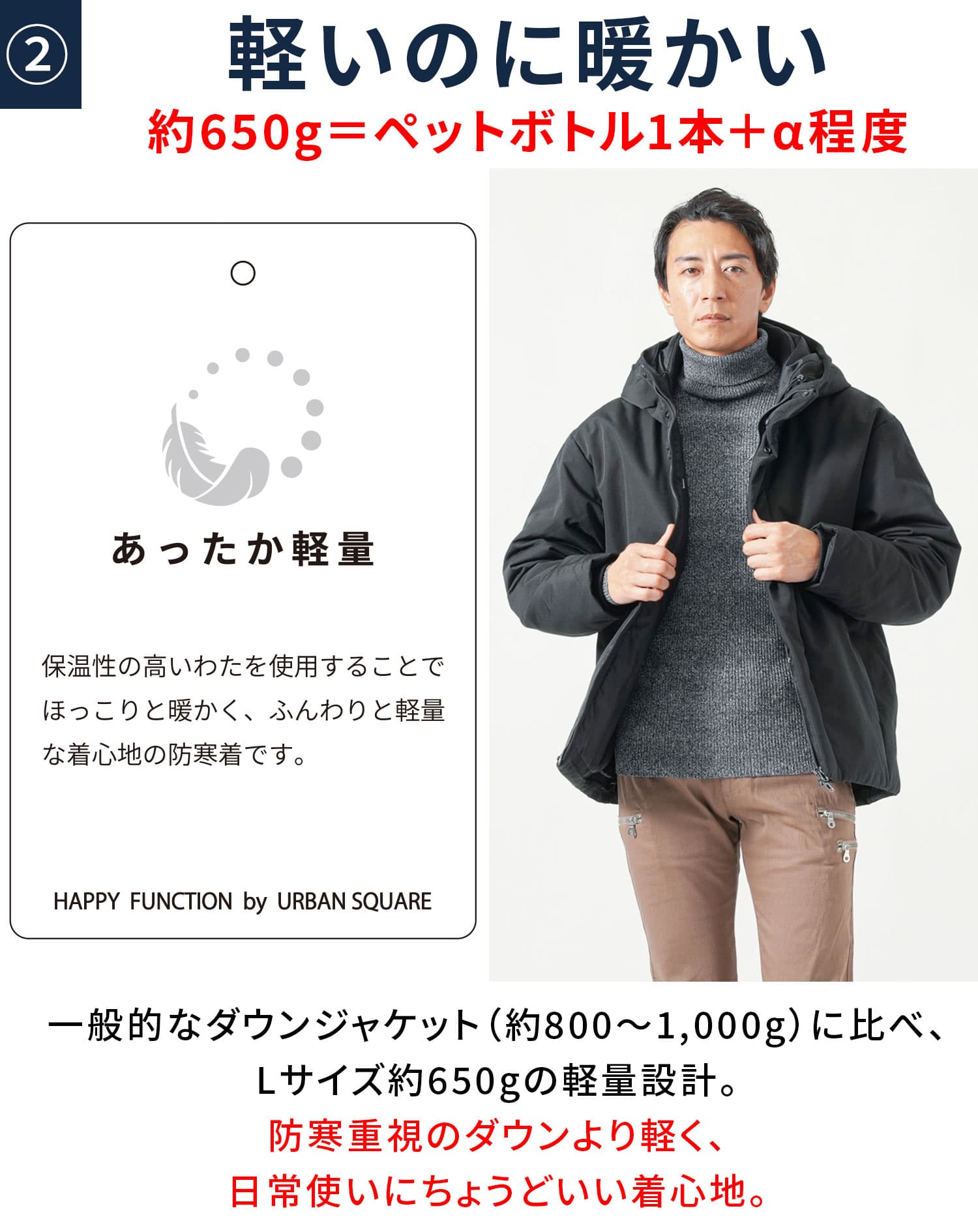 軽くて暖かいフード付きショート丈中綿ダウンジャケット