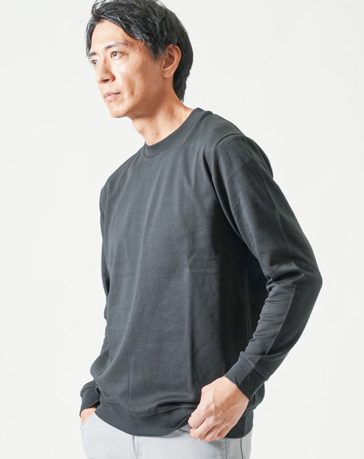 裏起毛スムースコットン長袖クルーネックTシャツ