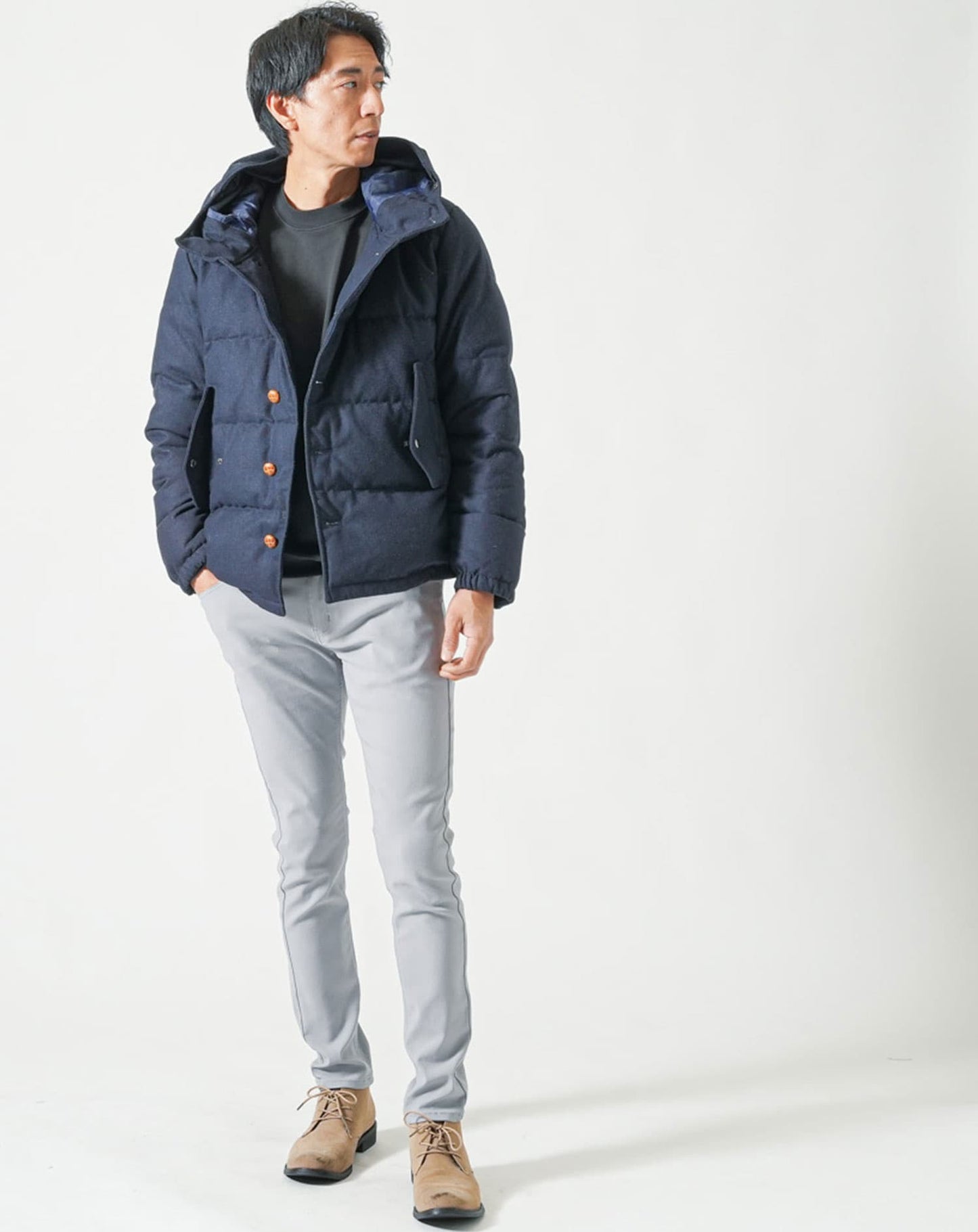 裏起毛スムースコットン長袖クルーネックTシャツ