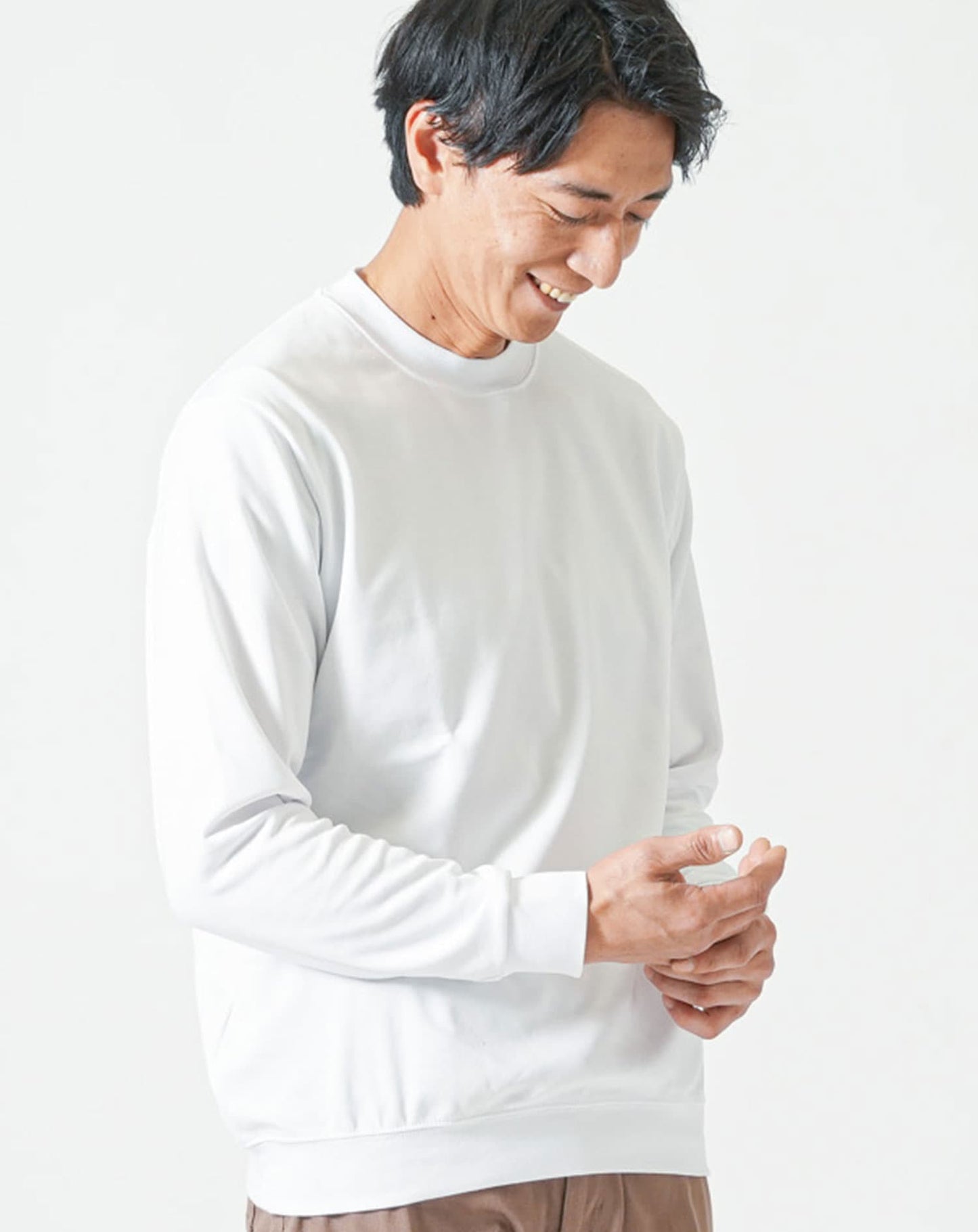 裏起毛スムースコットン長袖クルーネックTシャツ