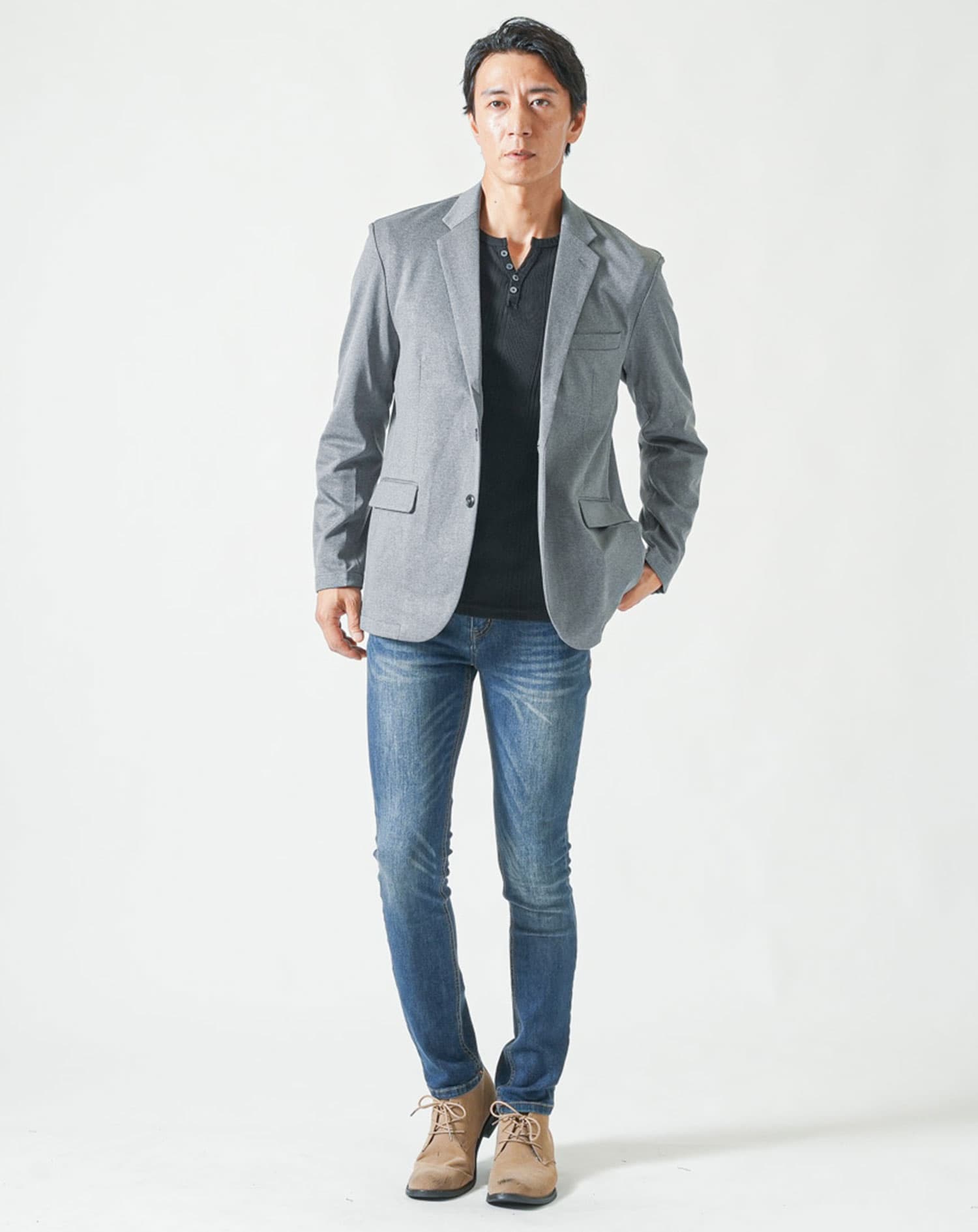 なめらか素材スリム見え長袖テーラードジャケット