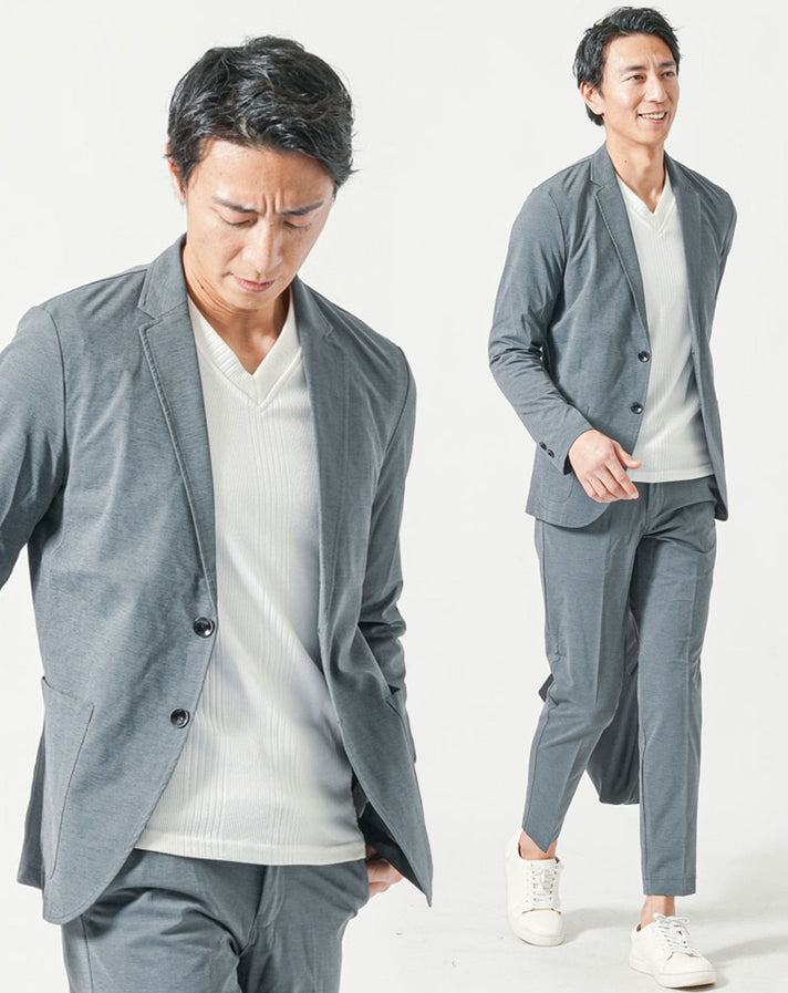 セットアップ 洗える長袖テーラードジャケット×イージーパンツ 2枚セット