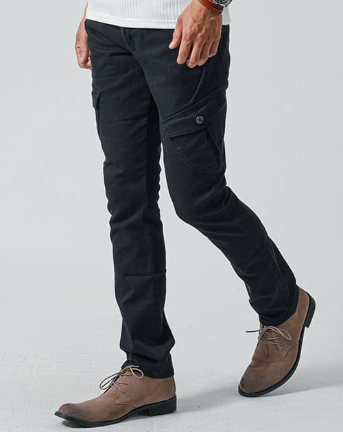 スリムテーパードストレッチチノカラーカーゴパンツ