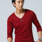 スリムに見えるフライス素材Vネック7分袖Tシャツ