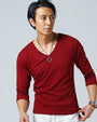 スリムに見えるフライス素材Vネック7分袖Tシャツ
