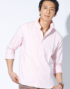 フレンチリネン素材ホリゾンタルカラー7分袖シャツ