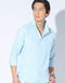 フレンチリネン素材ホリゾンタルカラー7分袖シャツ