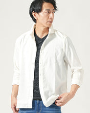 フレンチリネン素材ホリゾンタルカラー7分袖シャツ