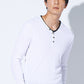 ランダムテレコ素材フェイクレイヤード長袖ヘンリーネックTシャツ