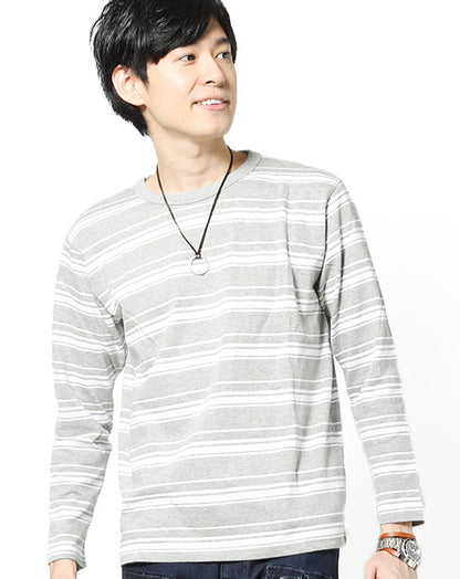 ヘビーウェイト長袖ボーダーデザインクルーネックＴシャツ
