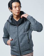 英字ポケットニットフリース素材裏起毛ジップパーカー