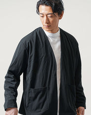 オーバーサイズ梨地ノーカラー長袖ジャケット