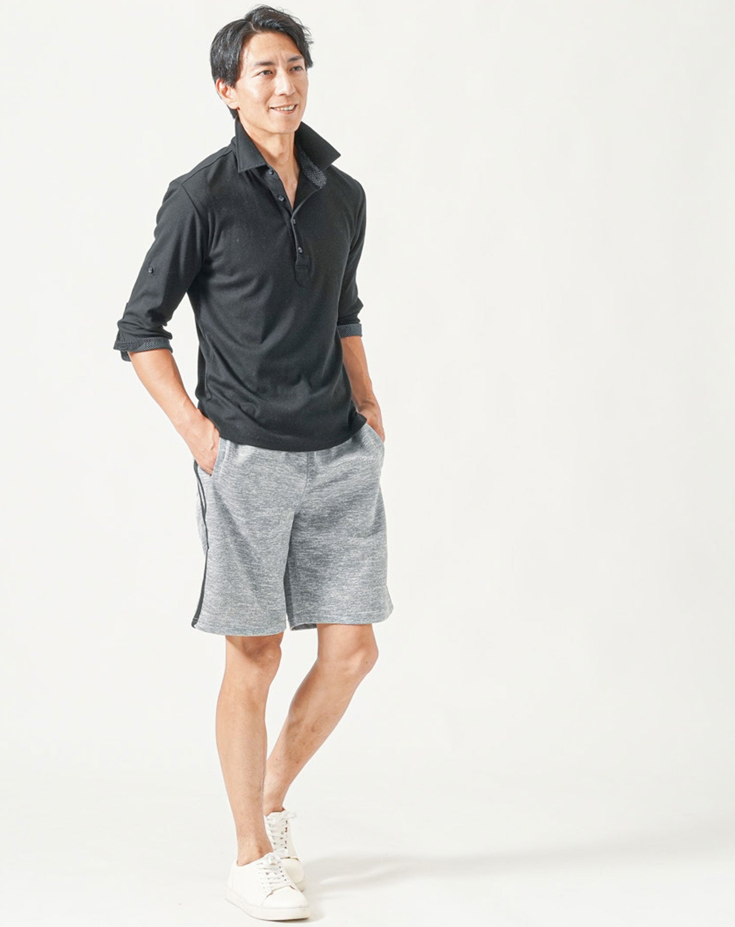 杢グレー×ブラック　H183cmW63kg 着用サイズ:Ｌ