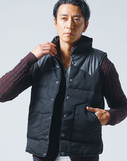 PUレザー切り替え中綿ベスト