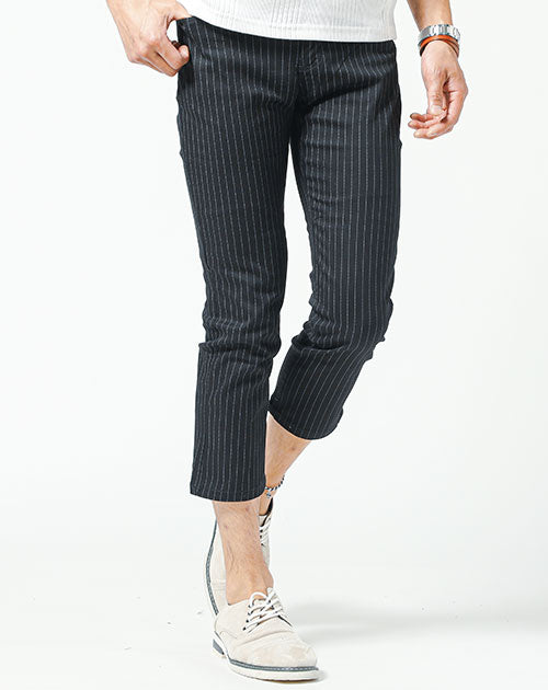 ストライプ・グレンチェックスキニーテーパードストレッチロング・アンクルパンツ