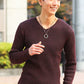 着丈短めでスマートに見える二重臼リブ編みストレッチVネックニットTシャツ