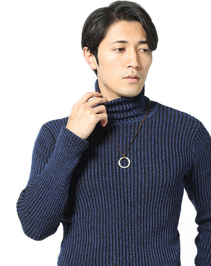 二重臼リブ編みストレッチタートルネックニットソー