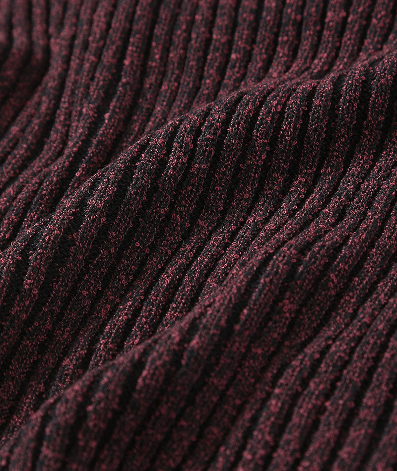 二重臼リブ編みストレッチタートルネックニットソー