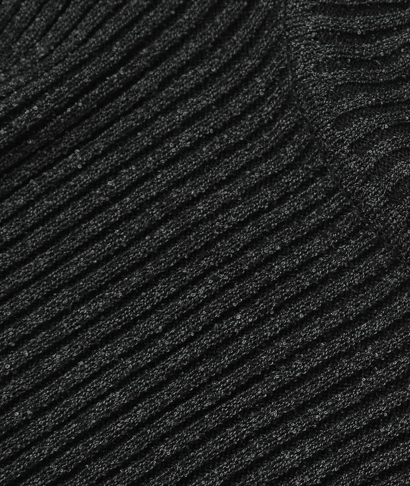 二重臼リブ編みストレッチタートルネックニットソー