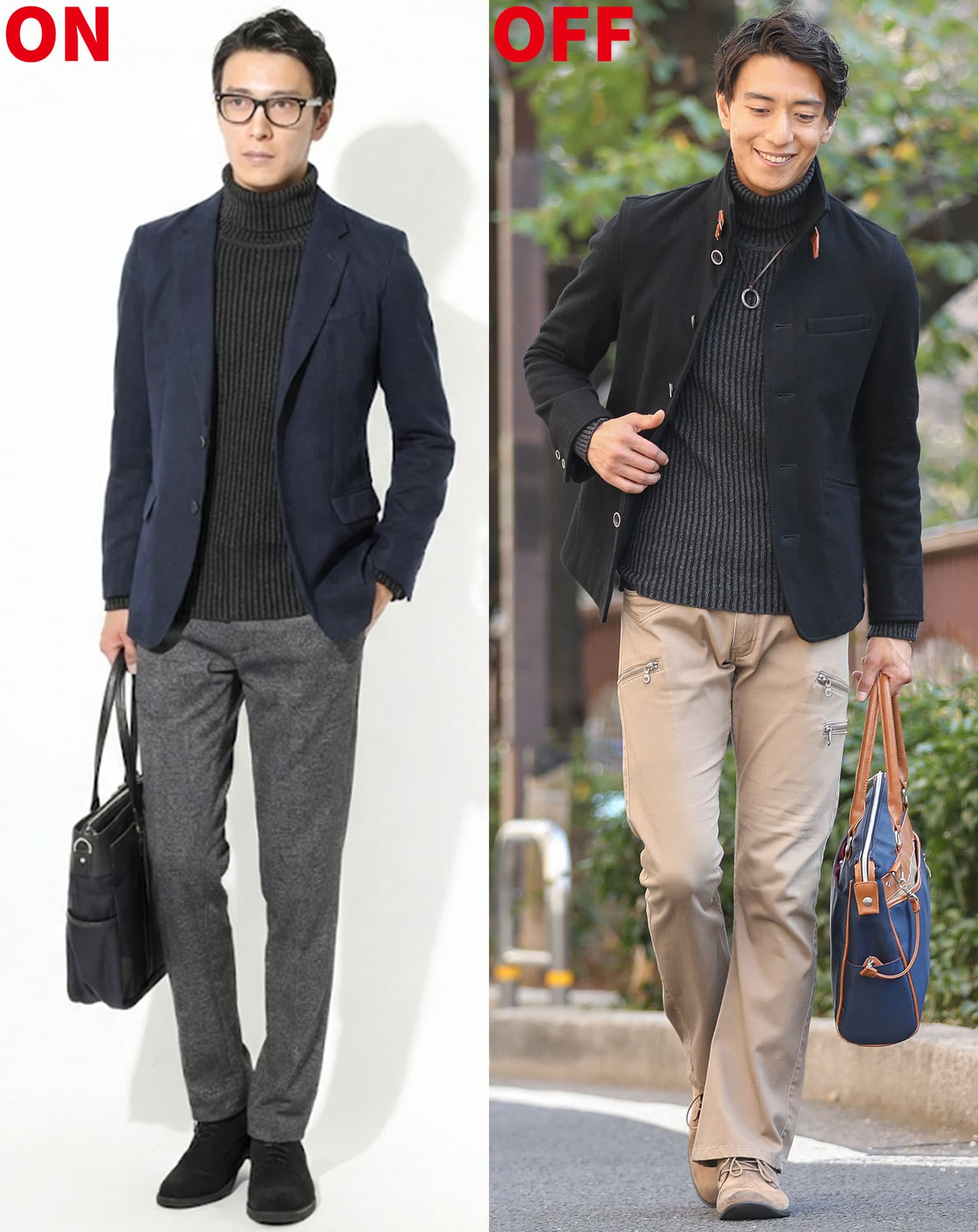 二重臼リブ編みストレッチタートルネックニットソー