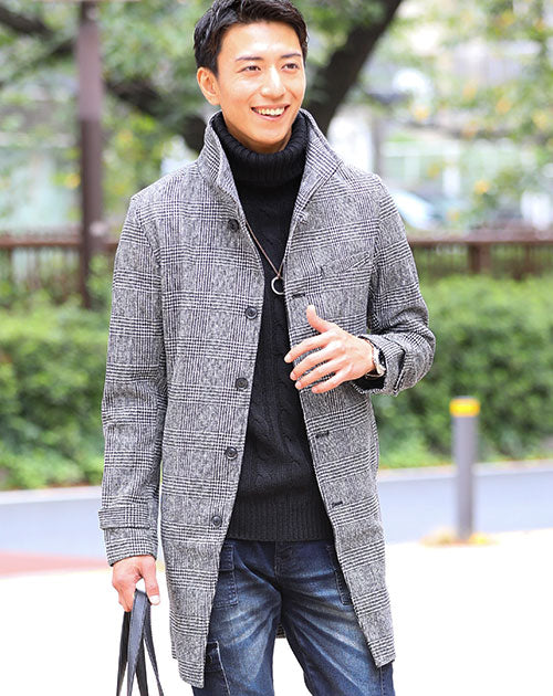 グレンチェックコートメンズ 春/秋/冬【40代50代30代におすすめ