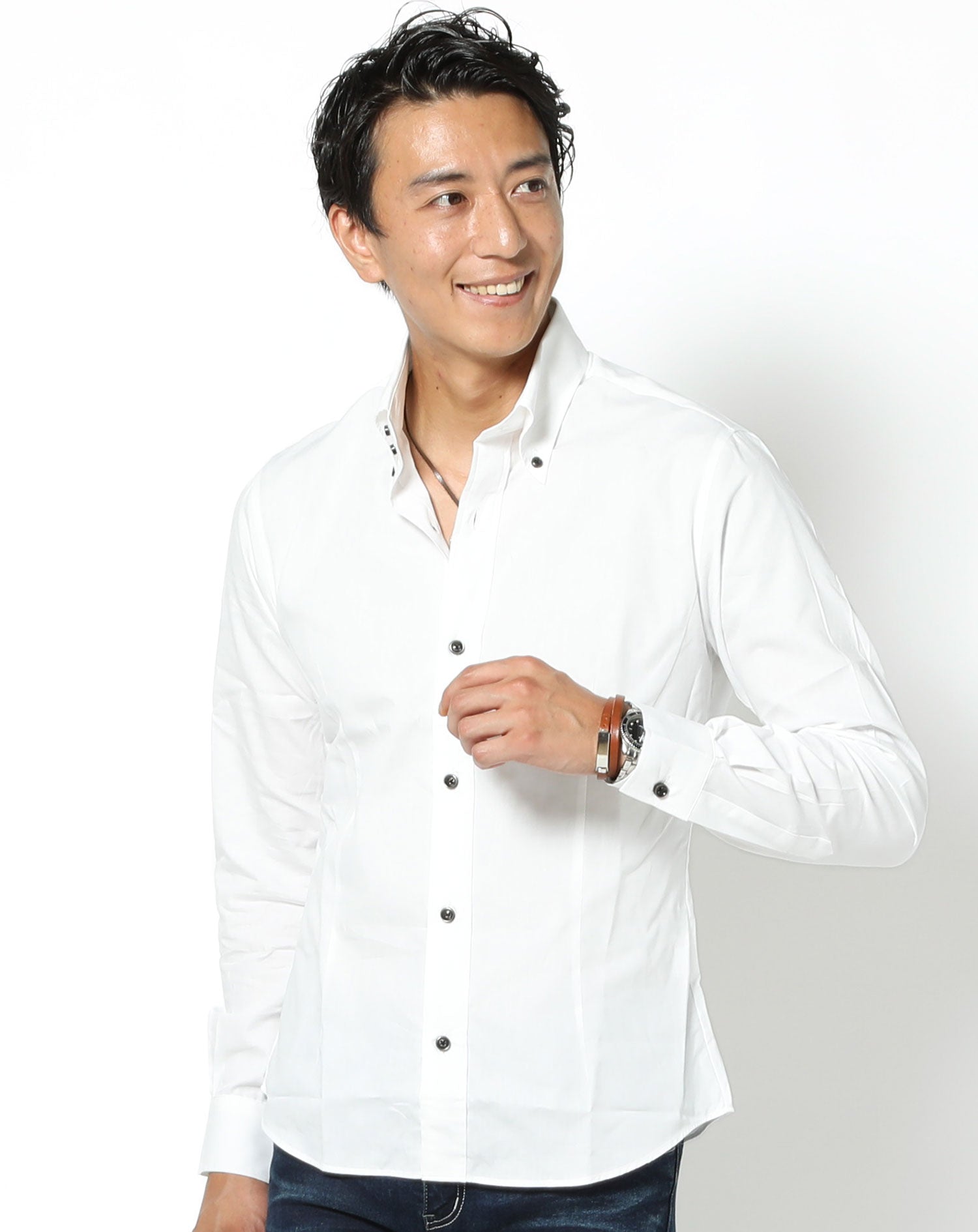 日本製スリムフィットボタンダウン長袖ブロードシャツ
