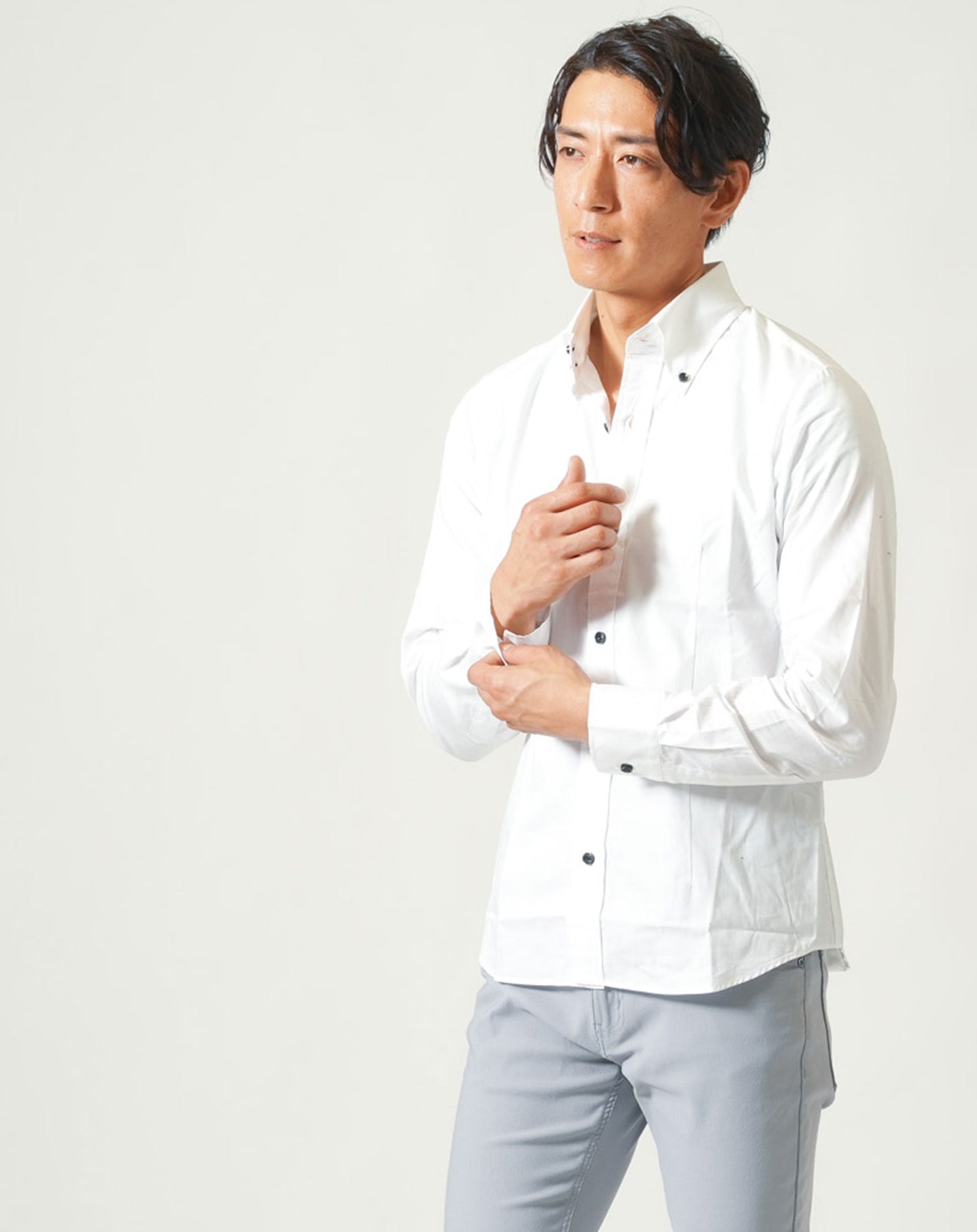 日本製スリムフィットボタンダウン長袖ブロードシャツ