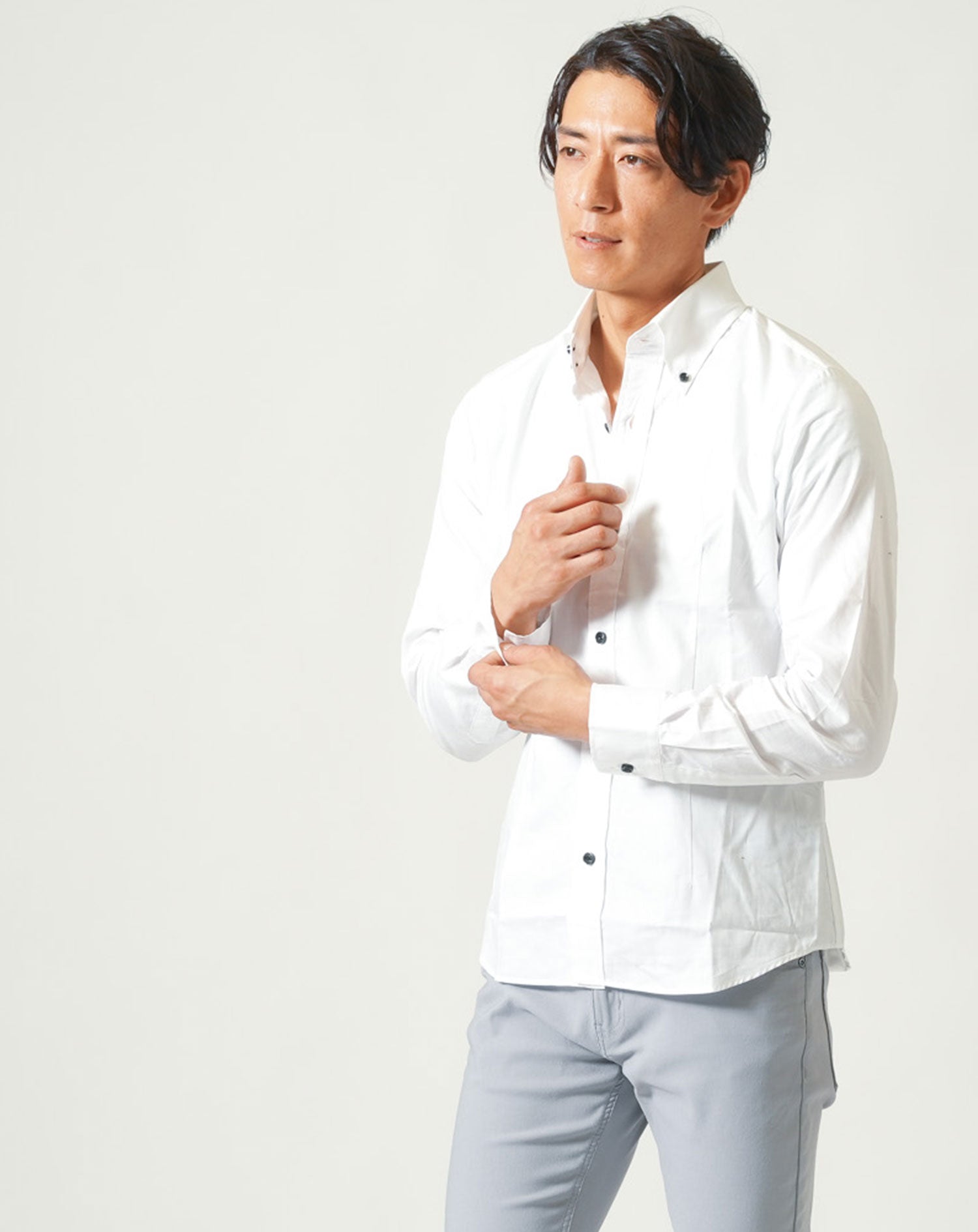 日本製スリムフィットボタンダウン長袖ブロードシャツ