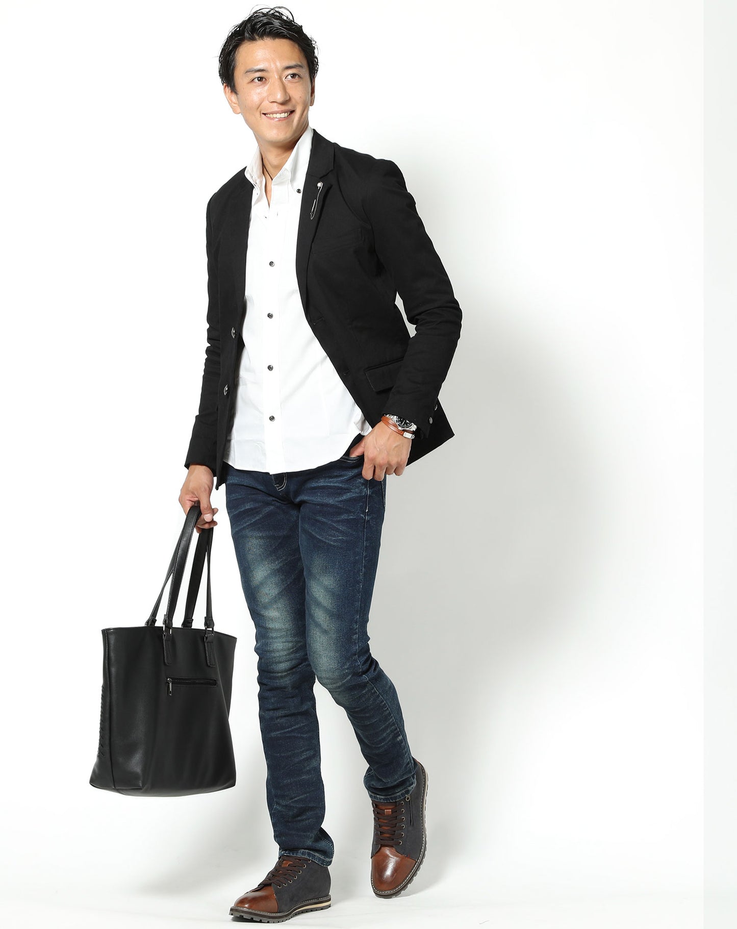 日本製スリムフィットボタンダウン長袖ブロードシャツ