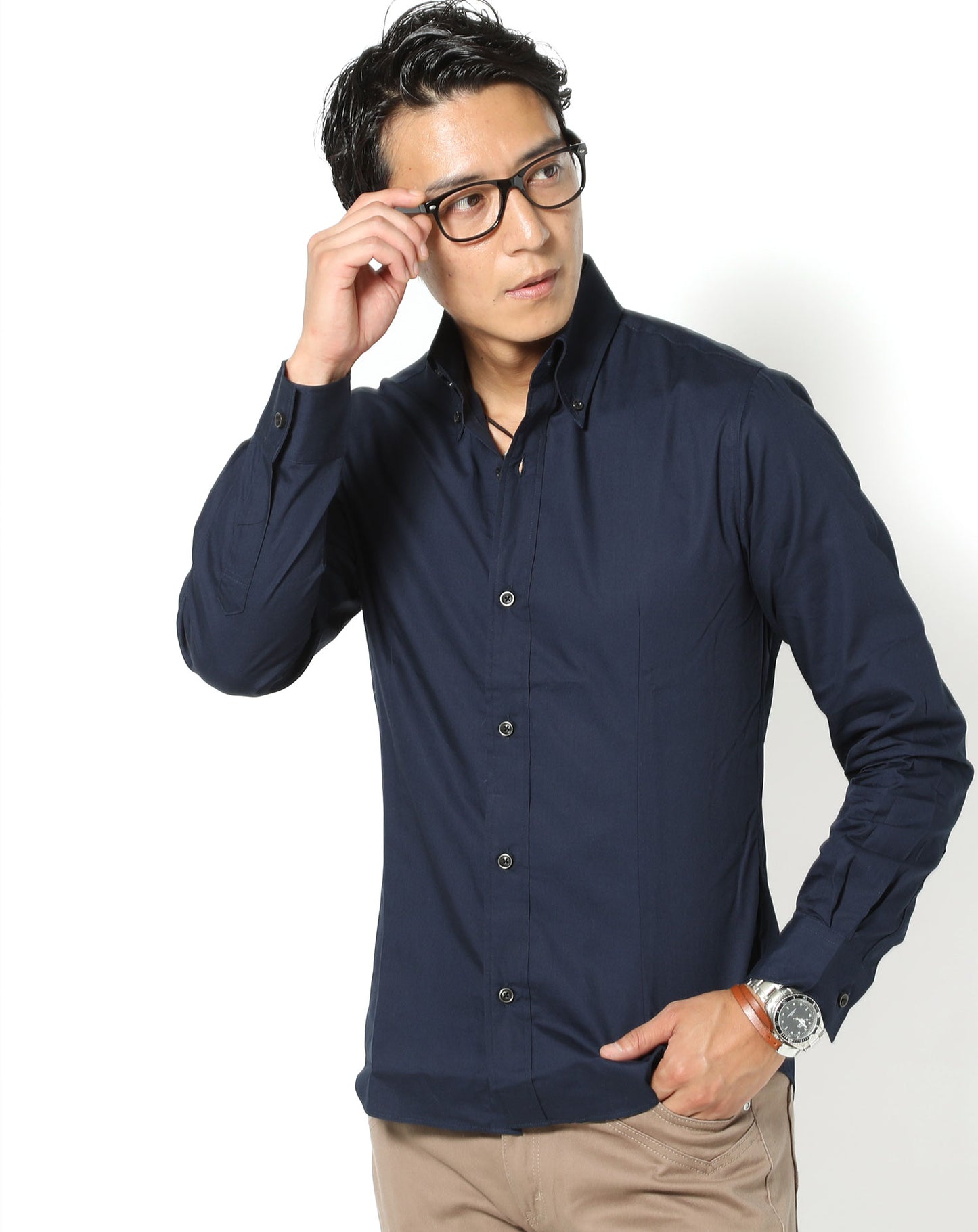 日本製スリムフィットボタンダウン長袖ブロードシャツ