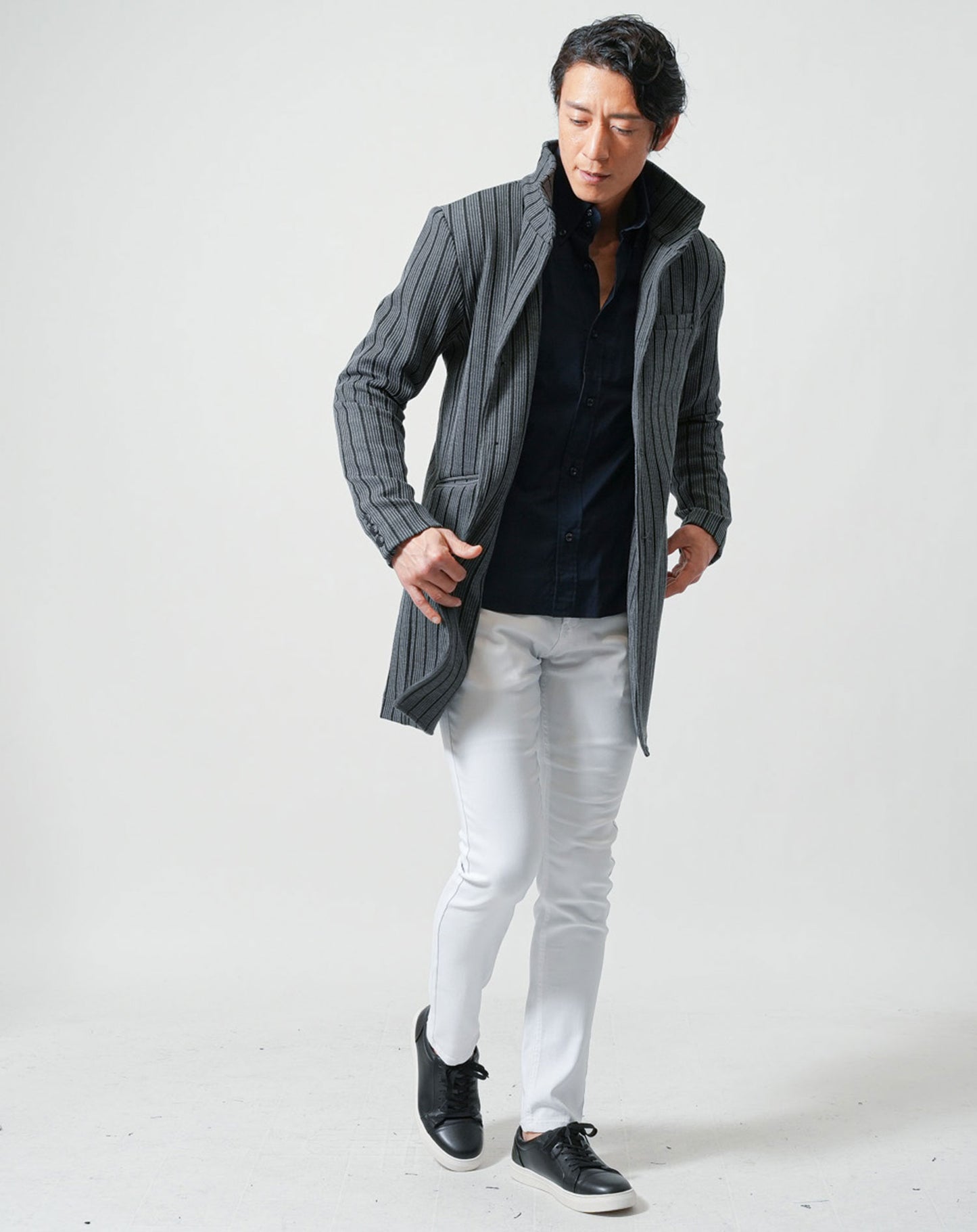 日本製スリムフィットボタンダウン長袖ブロードシャツ