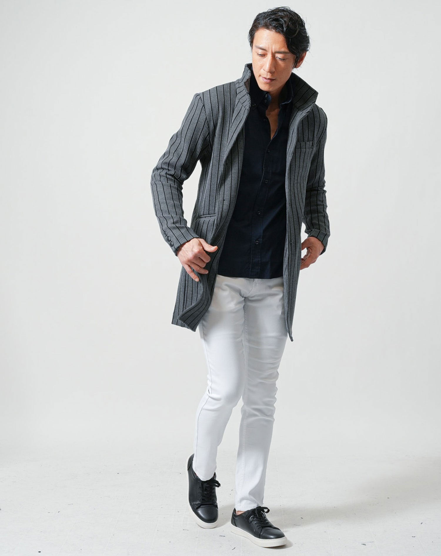 日本製スリムフィットボタンダウン長袖ブロードシャツ