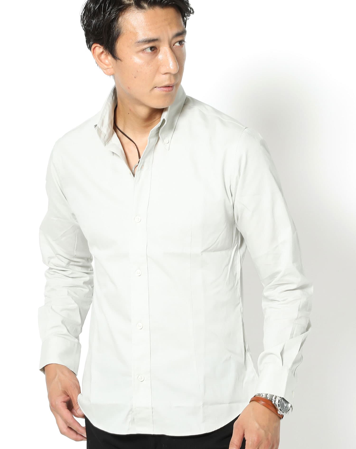 日本製スリムフィットボタンダウン長袖ブロードシャツ