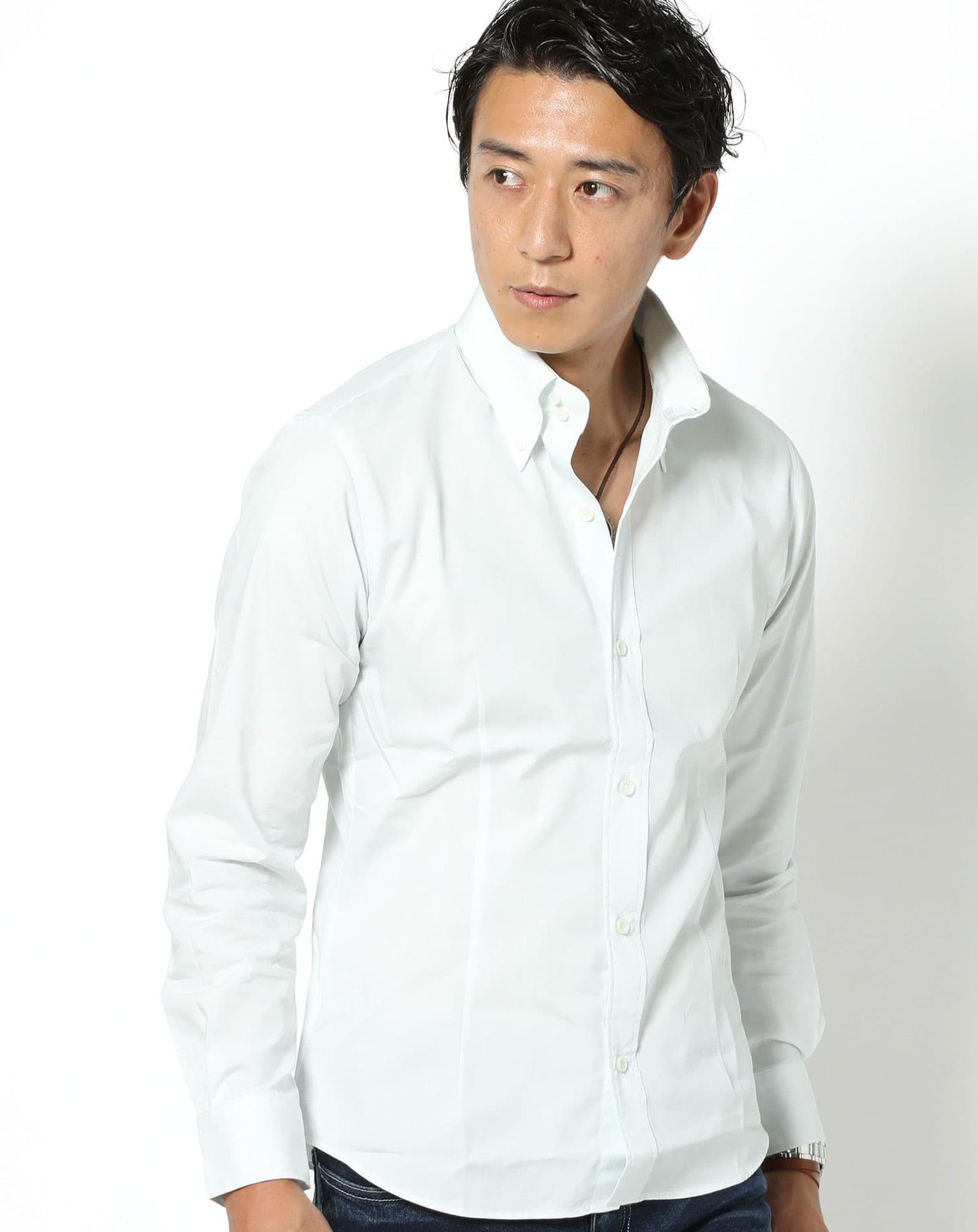 日本製スリムフィットボタンダウン長袖ブロードシャツ